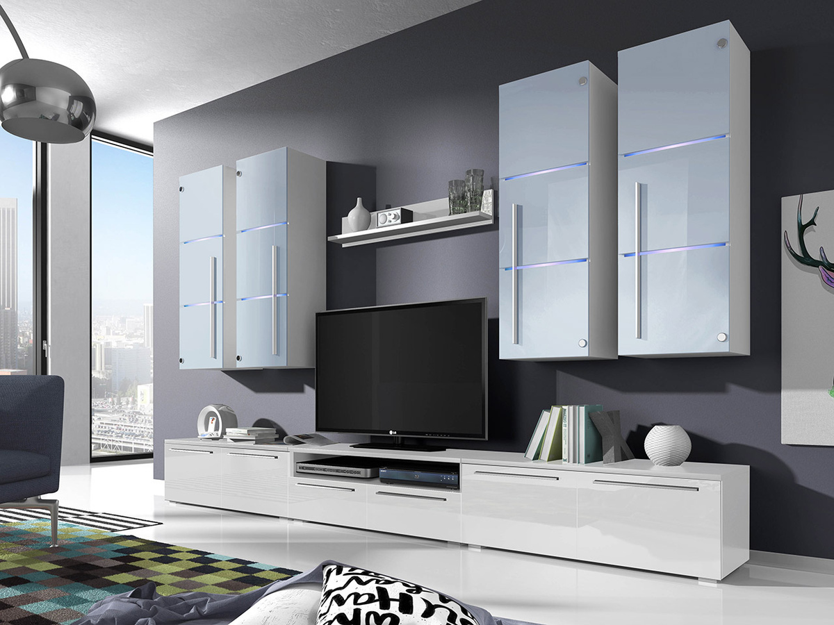 Σετ επίπλων σαλονιού Flos (Άσπρο + Γυαλιστερό λευκό)