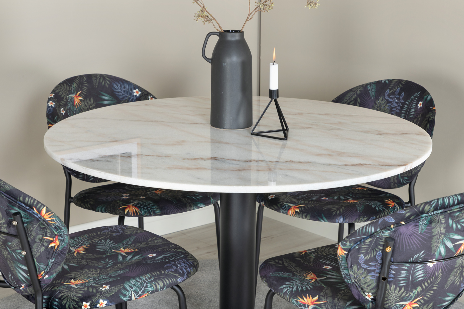 Dining set Dallas 1298 (Floral pattern + Black)