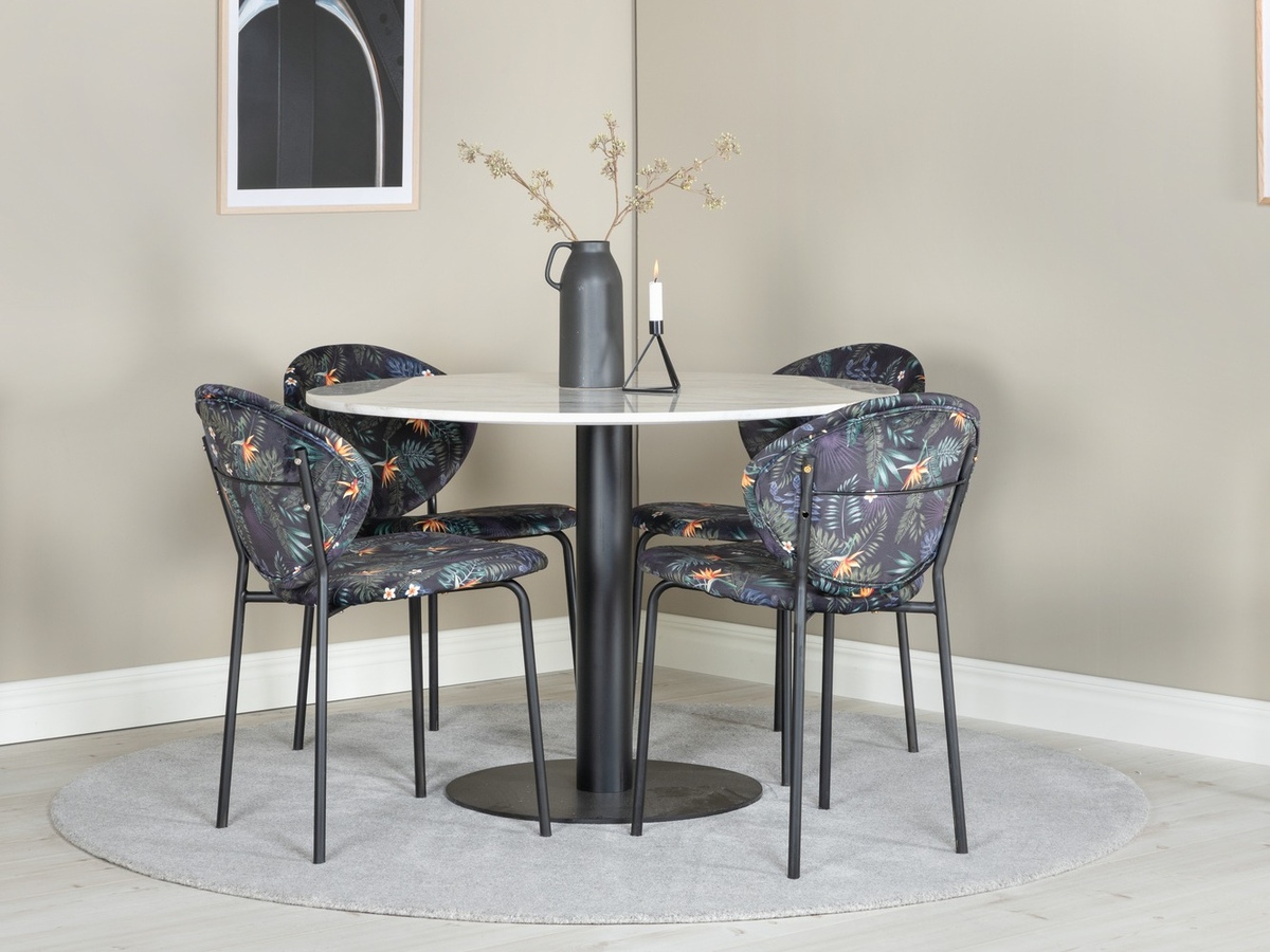 Dining set Dallas 1298 (Floral pattern + Black)