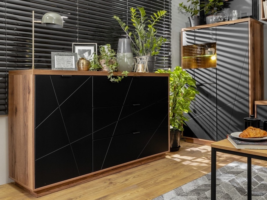 Chest of drawers Fivale 100 (Dark Delano oak + Matte black)