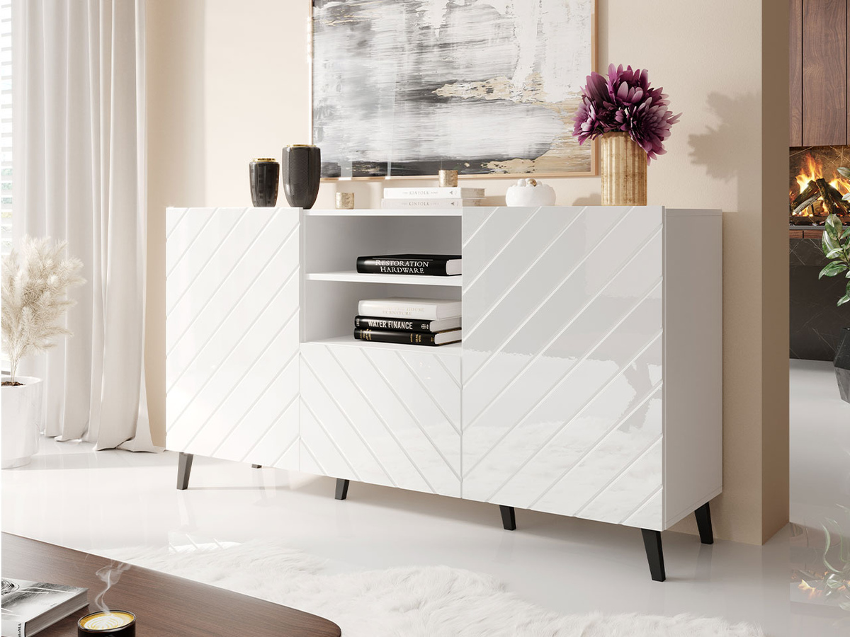 Συρταριέρα Charlotte 143 (Άσπρο + Γυαλιστερό λευκό)