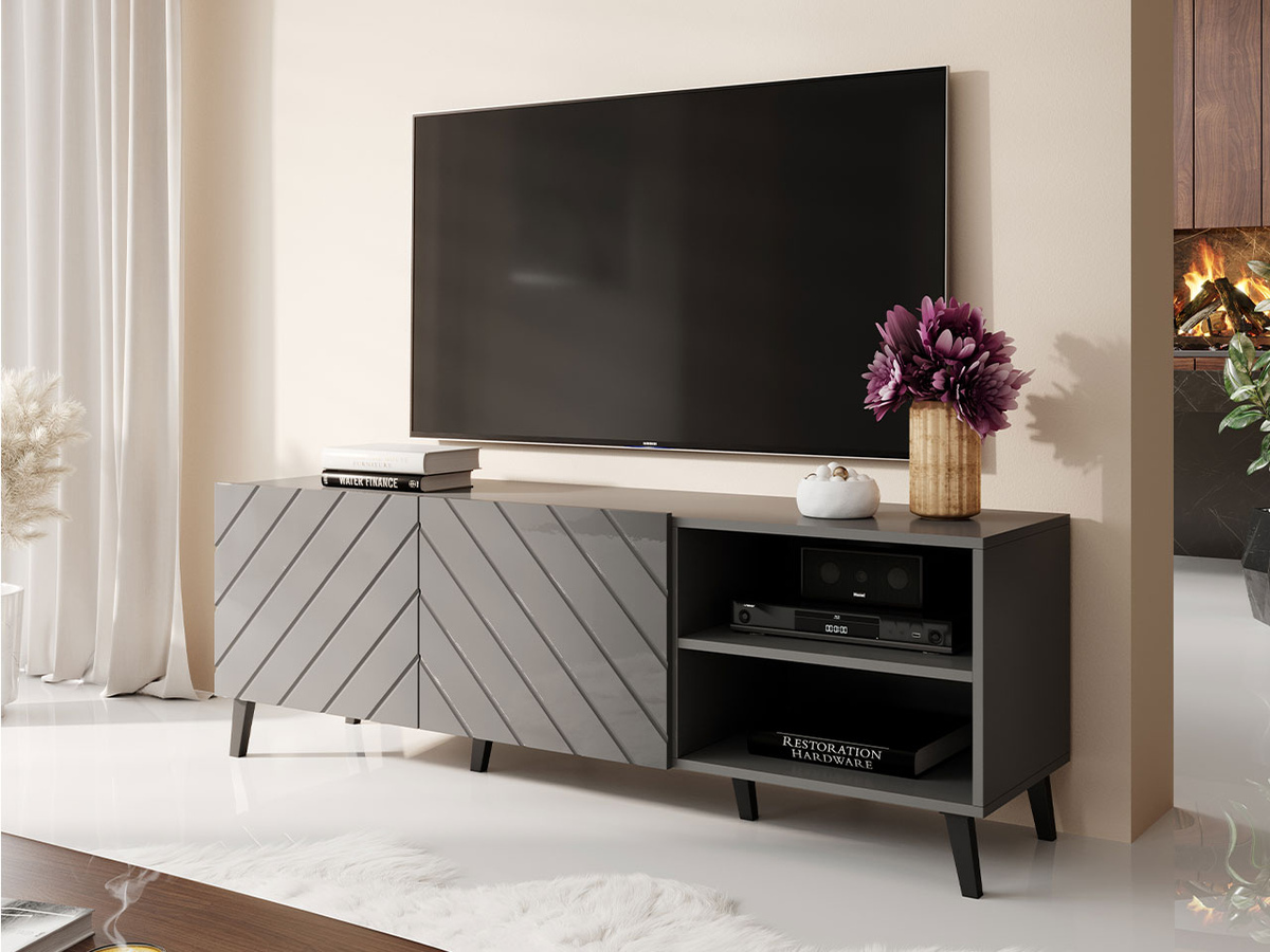 TV stand Charlotte 144 (Graphite + Glossy graphite)