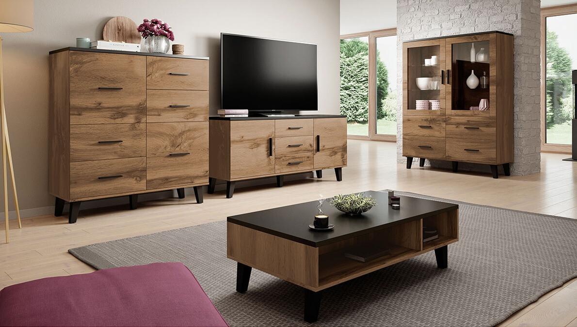 Chest of drawers Larfloi 104 (Wotan Oak + Black)