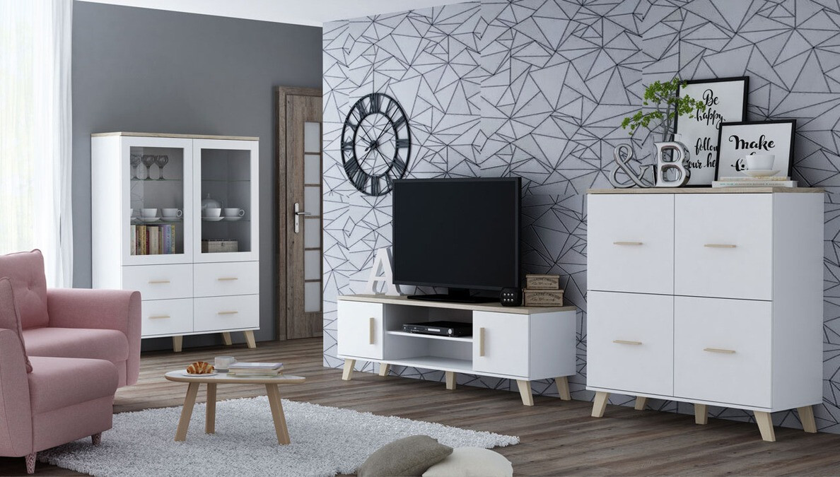 TV stand Larfloi 108 (White + Sonoma oak)