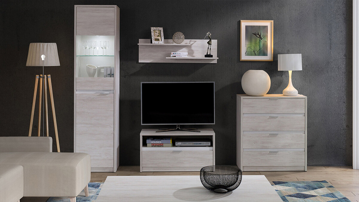 Chest of drawers Fivelbo 102 (Monastery oak + Glossy black)