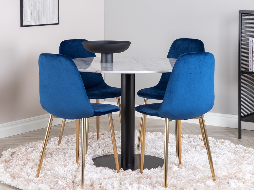 Dining set Dallas 2628 (White marble + Black)