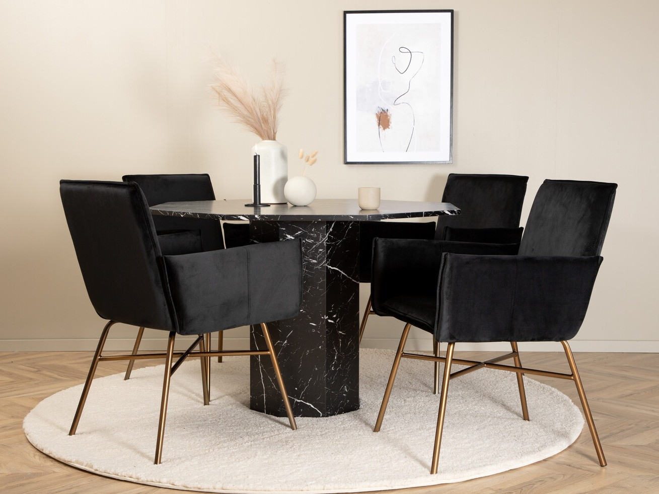 Σετ τραπεζαρίας Dallas 2618 (Μαύρο + Ορείχαλκος)