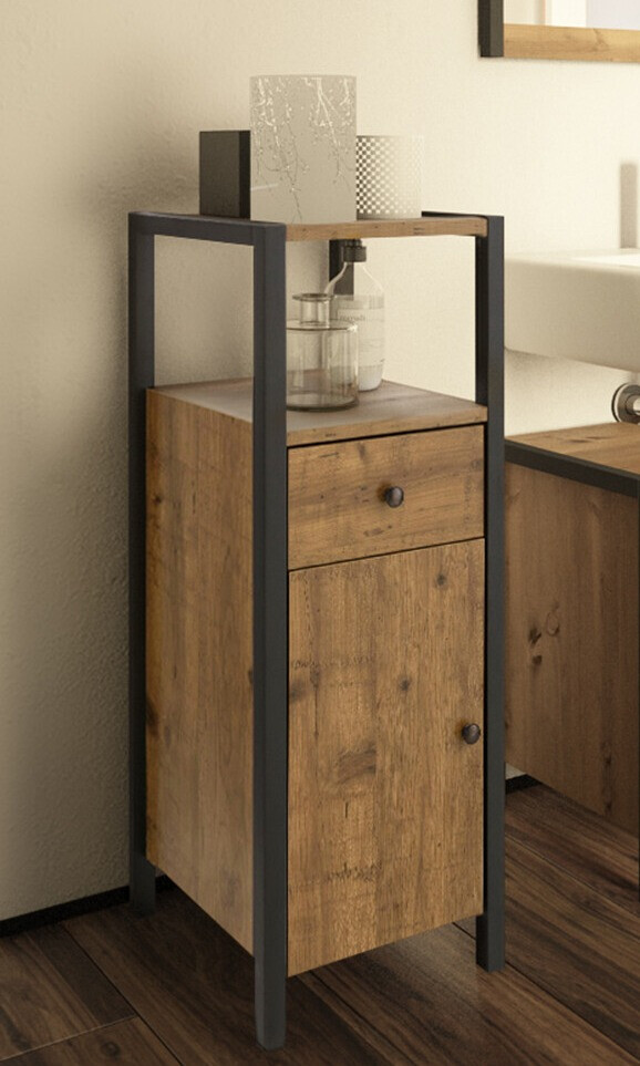 Όρθιο ντουλάπι μπάνιου Larnovo 112 (Σκούρα δρυς + Μαύρο)