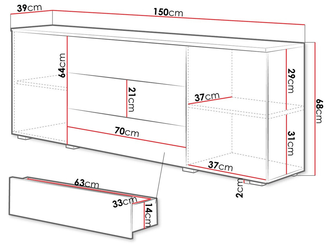 Συρταριέρα Sarasota 129 (Δρυς wotan + Γυαλιστερό λευκό)