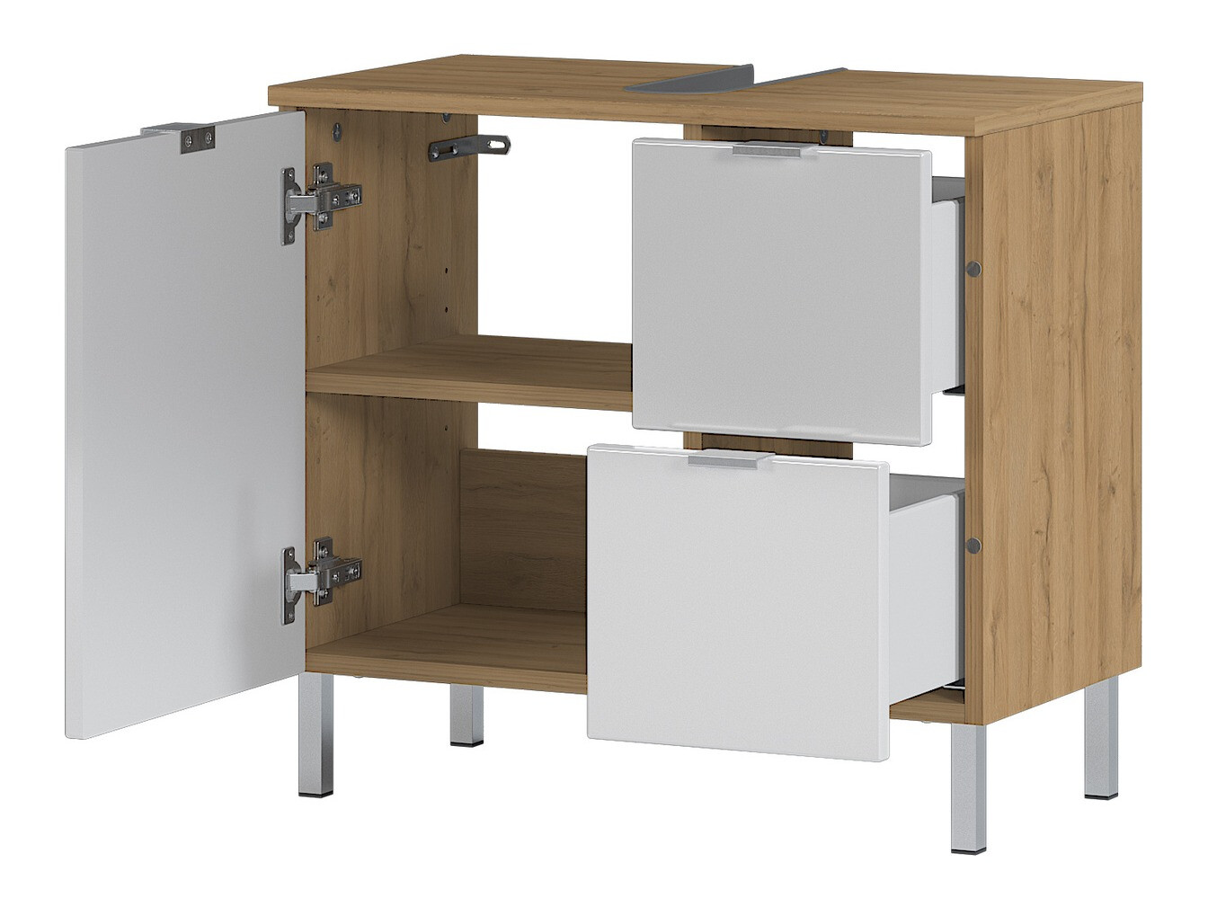 Όρθιο ντουλάπι νιπτήρα μπάνιου Lomcamo 100 (Γυαλιστερό λευκό + Grandson δρυς)