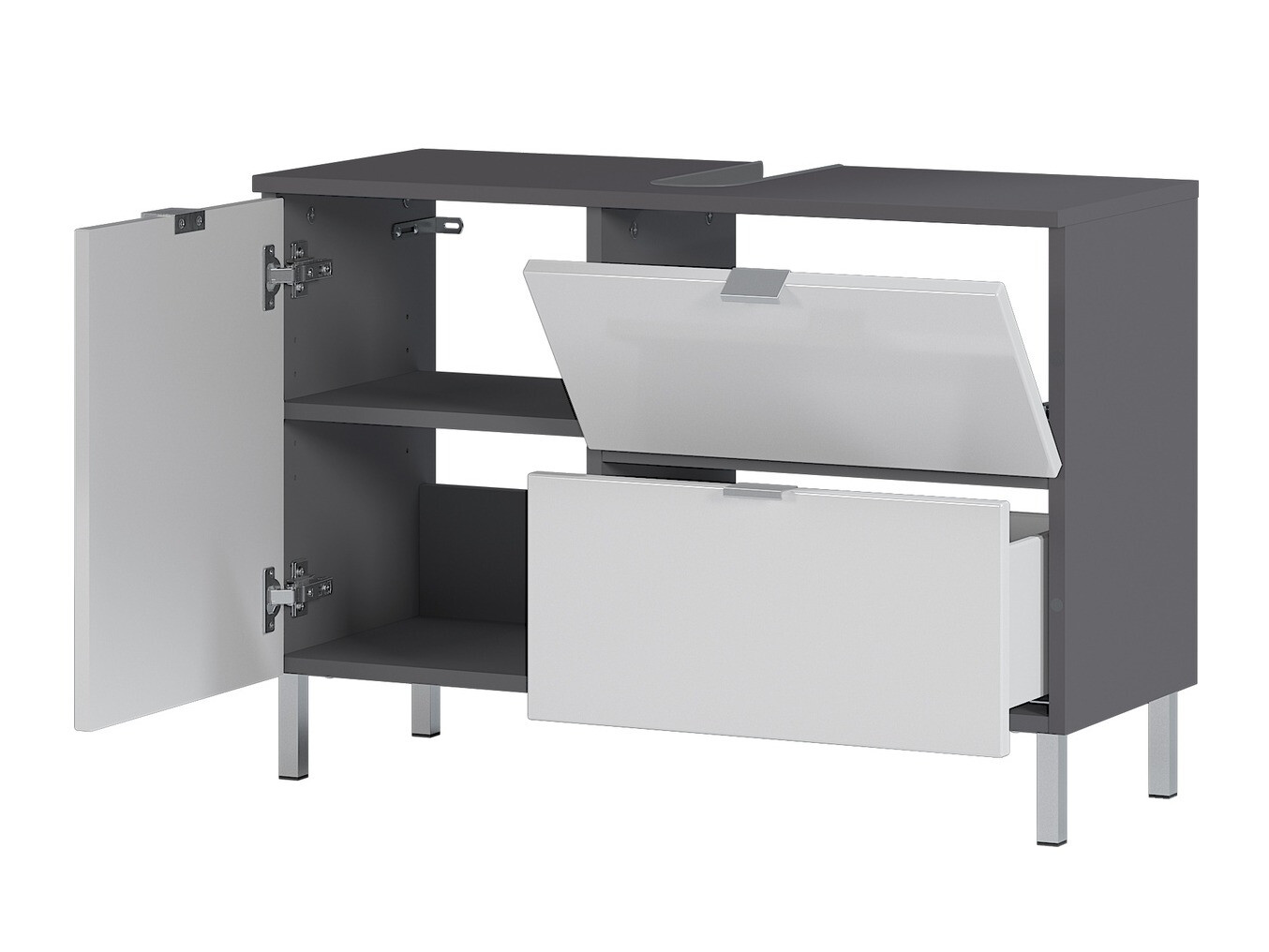 Όρθιο ντουλάπι νιπτήρα μπάνιου Lomcamo 101 (Γυαλιστερό λευκό + Γραφίτης)