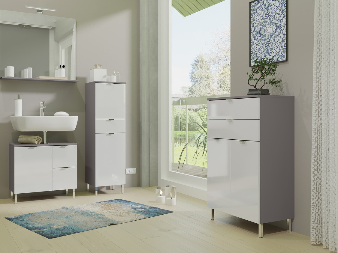 Όρθιο ντουλάπι νιπτήρα μπάνιου Lomcamo 101 (Γυαλιστερό λευκό + Γραφίτης)