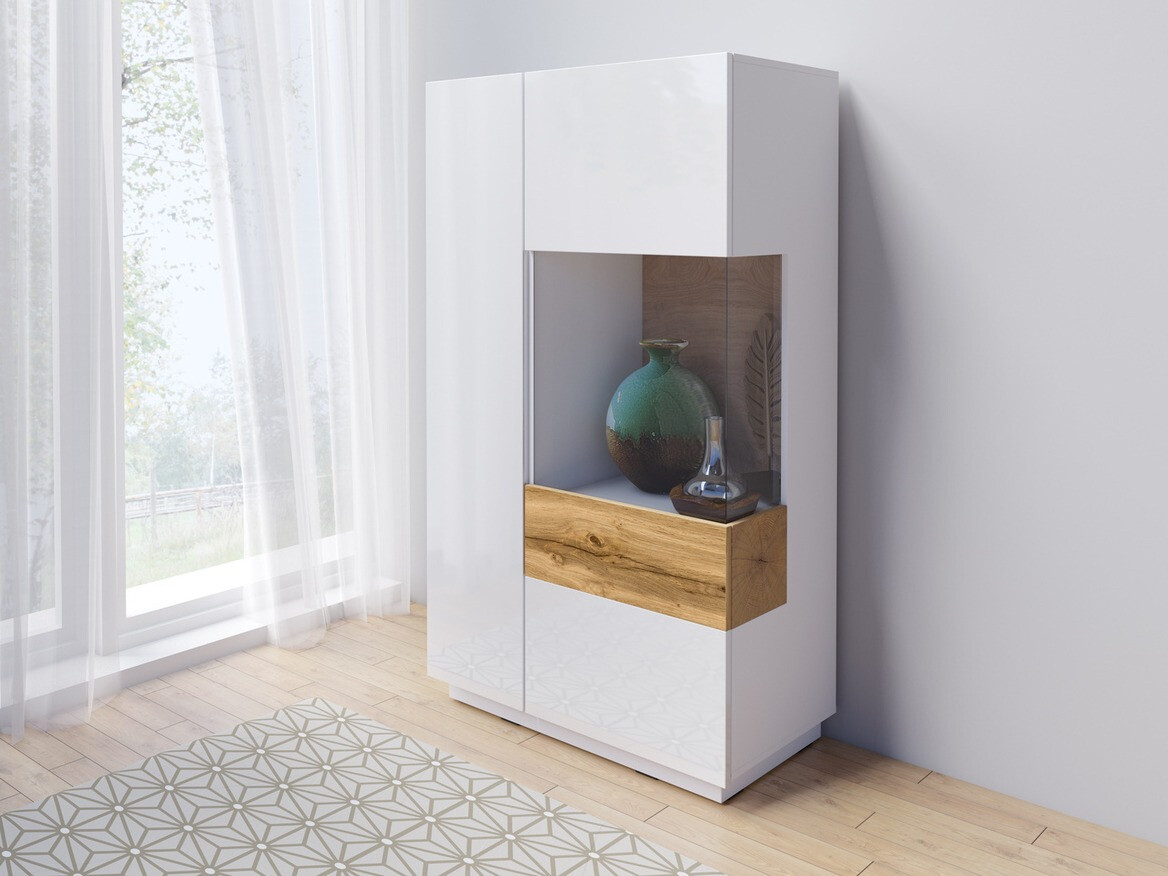 Μπουφέ Livlore 104 (Άσπρο + Γυαλιστερό λευκό + Δρυς wotan)