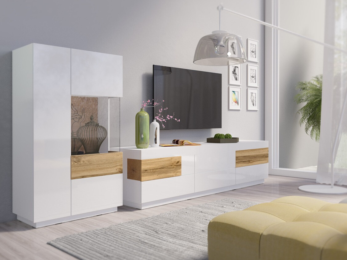 Μπουφέ Livlore 104 (Άσπρο + Γυαλιστερό λευκό + Δρυς wotan)