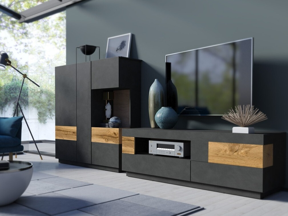 Σετ επίπλων σαλονιού Livlore 110 (Matera γκρι + Δρυς wotan)