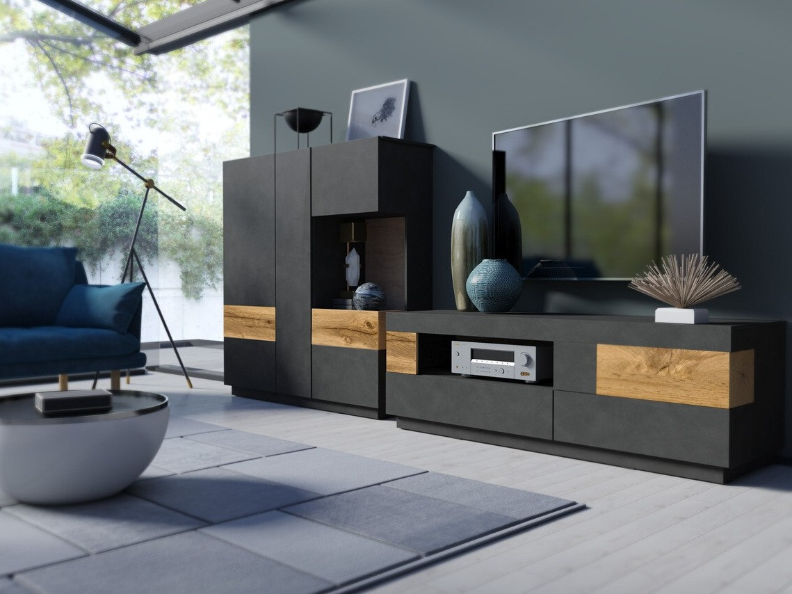 TV stand Livlore 103 (Matera grey + Wotan Oak)