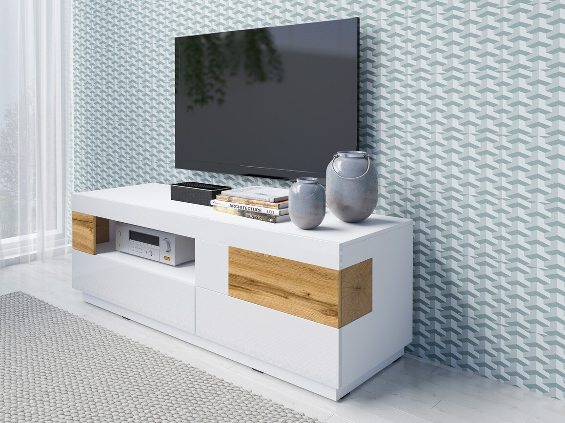 TV stand Livlore 103 (White + Glossy white + Wotan Oak)