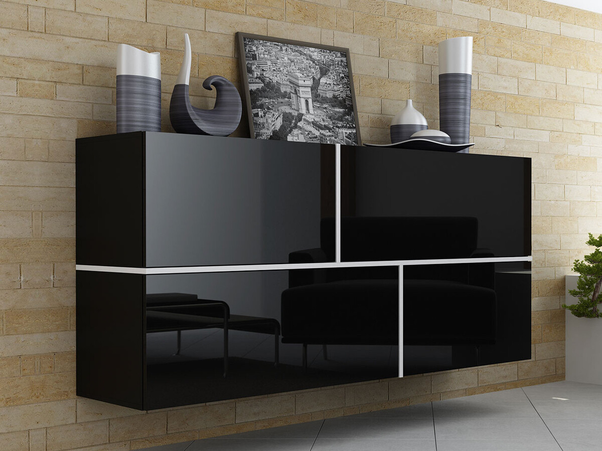 Ντουλάπι τοίχου Charlotte 100 (Μαύρο + Γυαλιστερό μαύρο + Άσπρο)