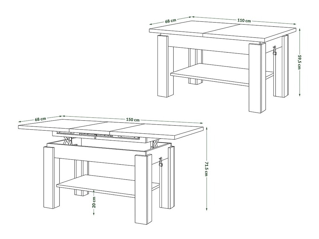 Coffee table transformer Glendale 100 (Concrete + Black)