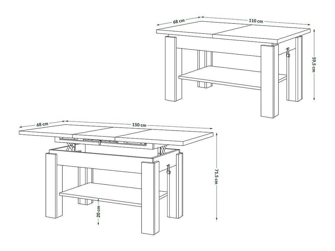 Πολυμορφικό τραπέζι σαλονιού Glendale 100 (Sonoma οξιά + Άσπρο)