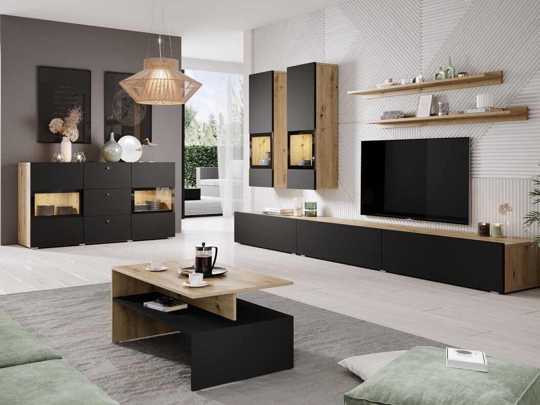 Σετ επίπλων σαλονιού Serodeu 104 (Artisan βελανιδιά + Μαύρο ματ)