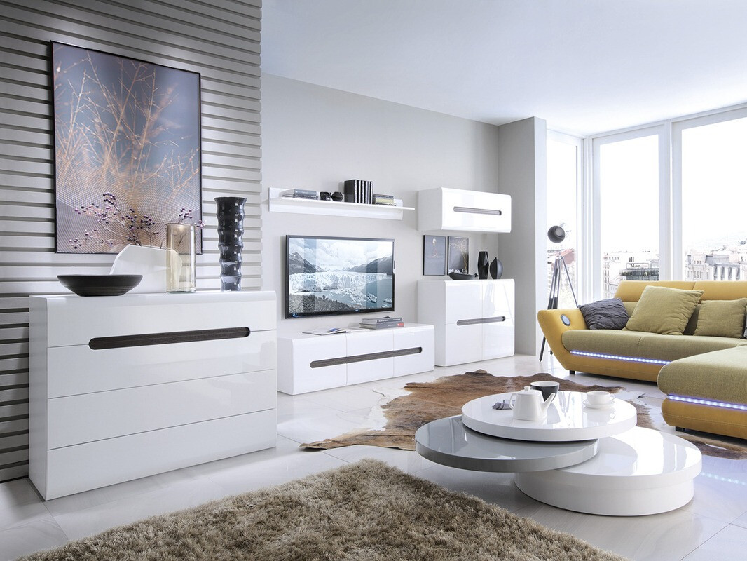 Chest of drawers Serveso 103 (White + Glossy white)