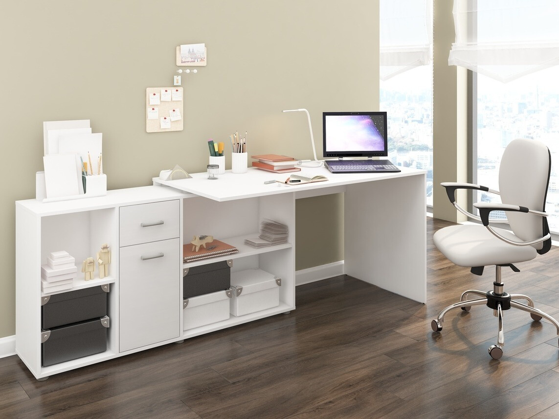 Γωνιακό γραφείο Gilroy 113 (Άσπρο + Γυαλιστερό λευκό)