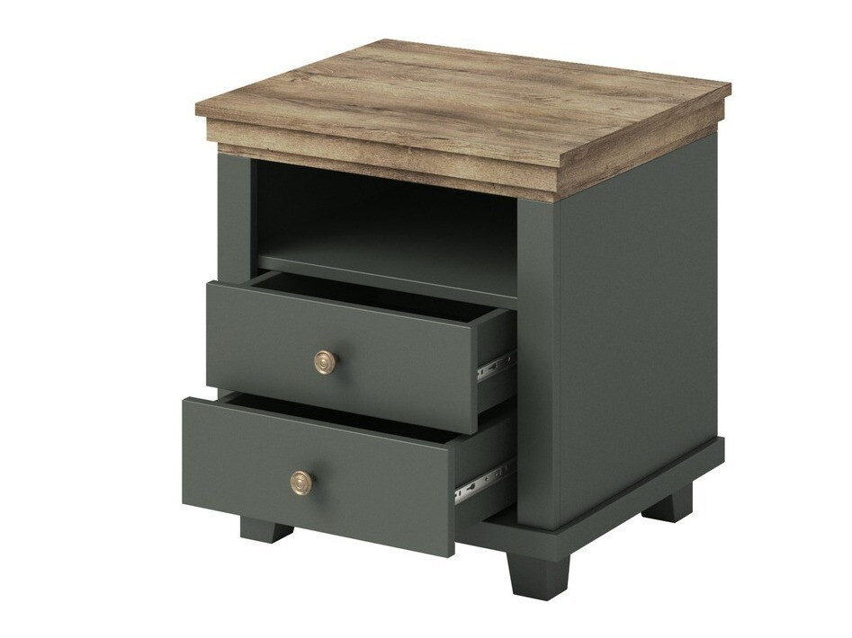 Bedside table Tolnue 117 (Dark green + Lefkas oak)