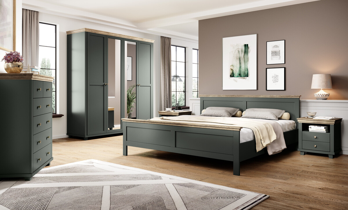 Bedside table Tolnue 117 (Dark green + Lefkas oak)