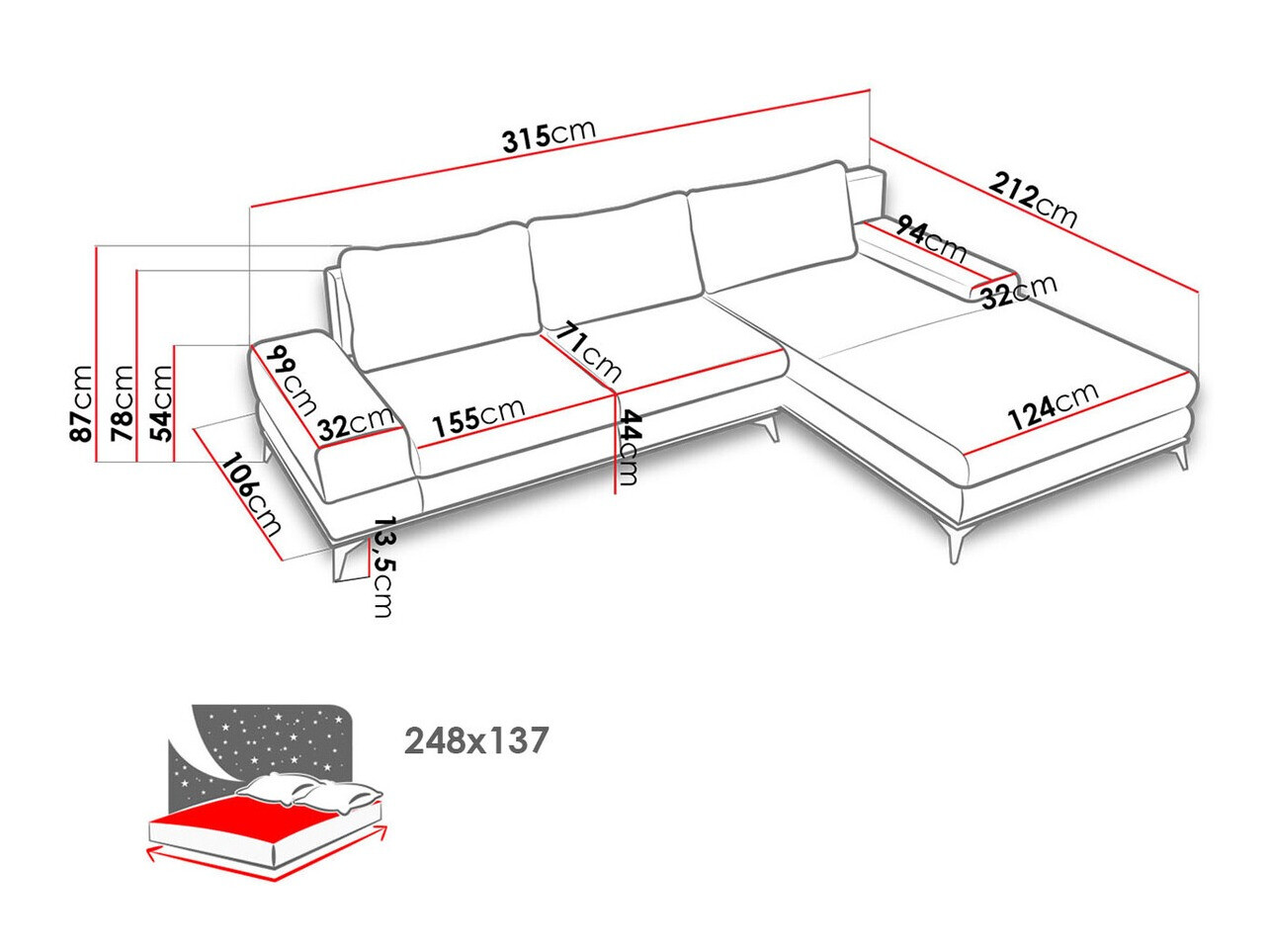 Corner sofa Lincoln 136 (Soro 95)