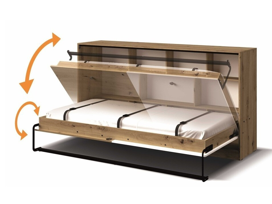 Wall bed Mirelbu 114 (Artisan oak + Glossy white + Grey)