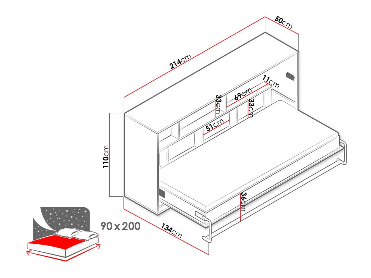 Wall bed Mirelbu 114 (Artisan oak + White + Black)