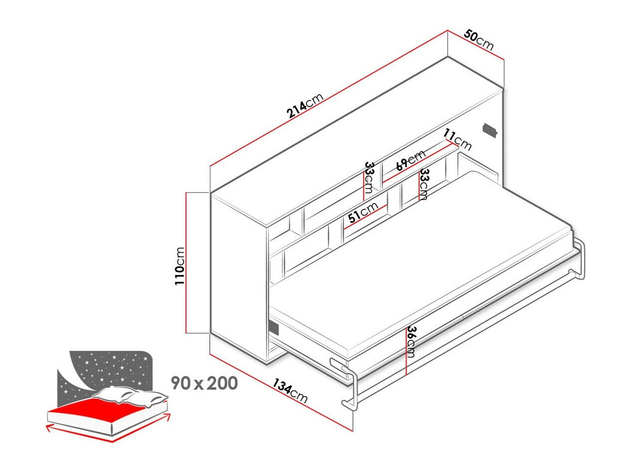 Wall bed Mirelbu 114 (Artisan oak + White)