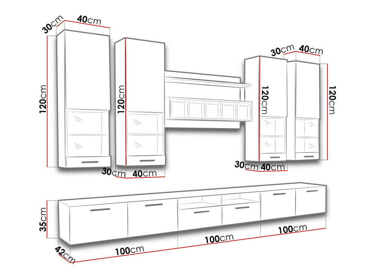 Σετ επίπλων σαλονιού Caelum (Άσπρο + Γυαλιστερό λευκό)