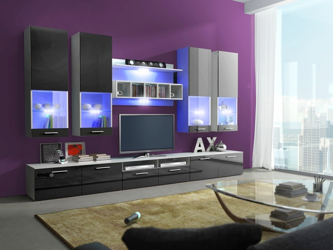 Σετ επίπλων σαλονιού Nashville 107 (Άσπρο + Γυαλιστερό μαύρο)