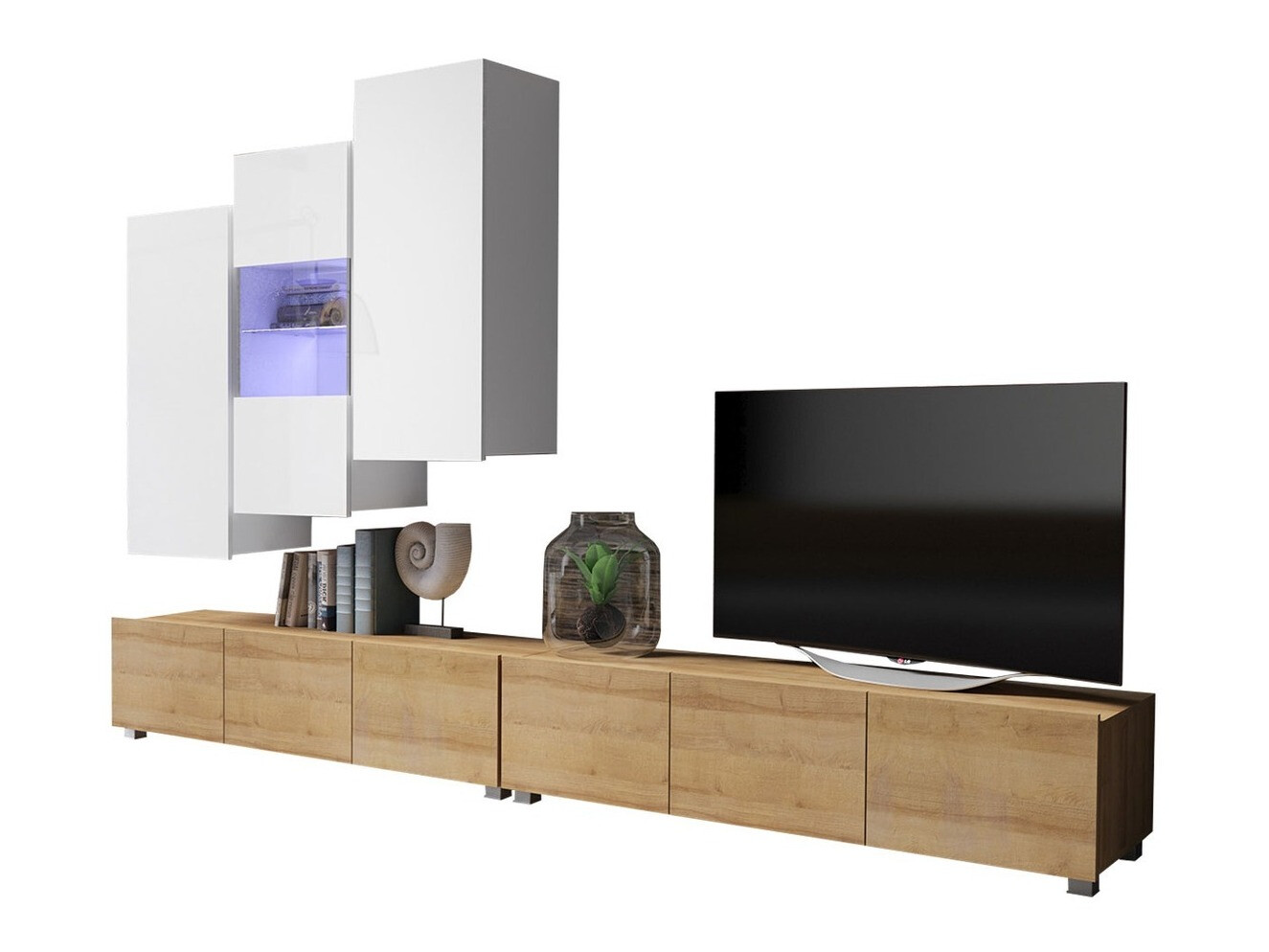 Σετ επίπλων σαλονιού Remus XVII (Χρυσή βελανιδιά + Άσπρο + Γυαλιστερό λευκό)