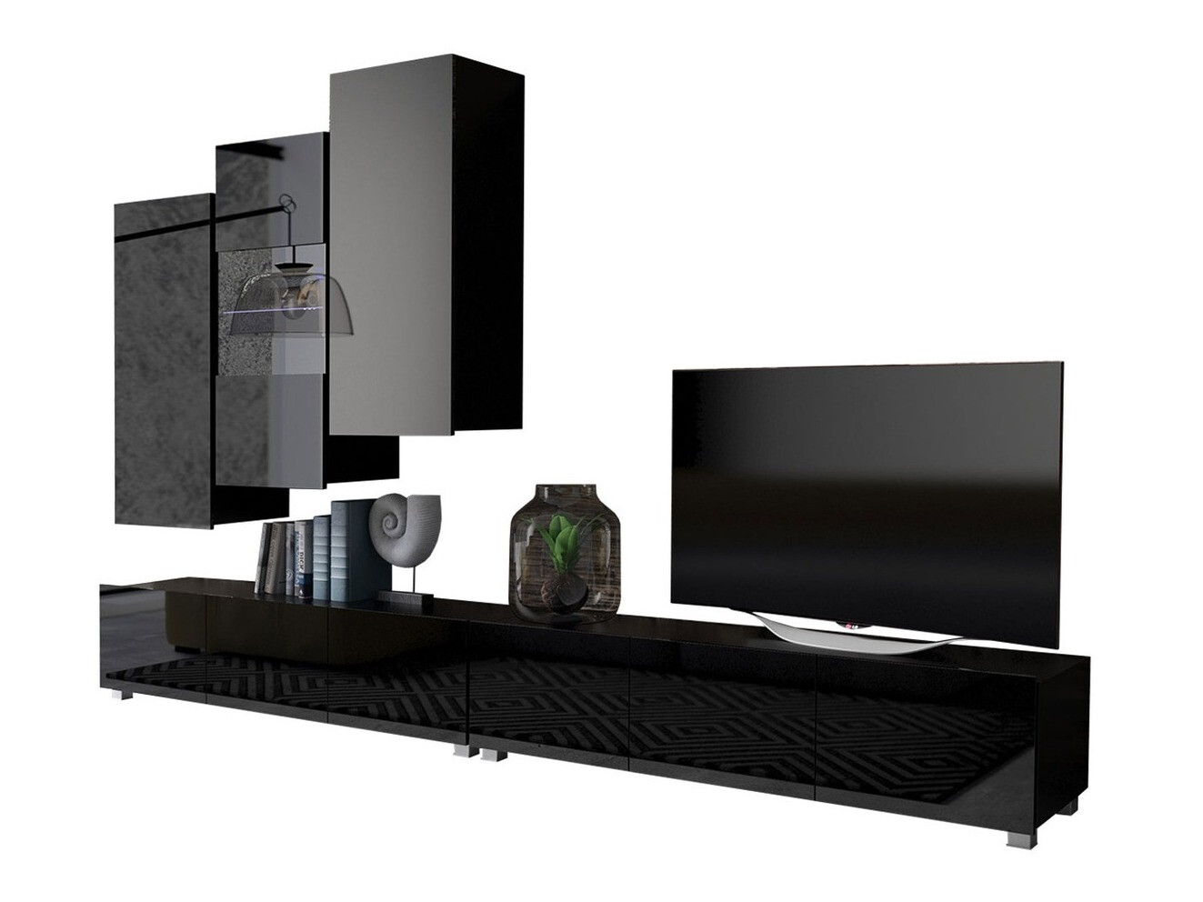 Σετ επίπλων σαλονιού Remus XVII (Μαύρο + Γυαλιστερό μαύρο)