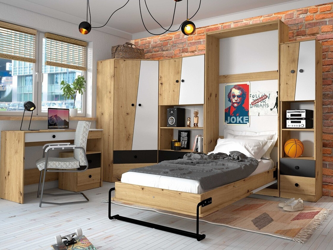 Wall bed Mirelbu 113 (Artisan oak + Glossy white)