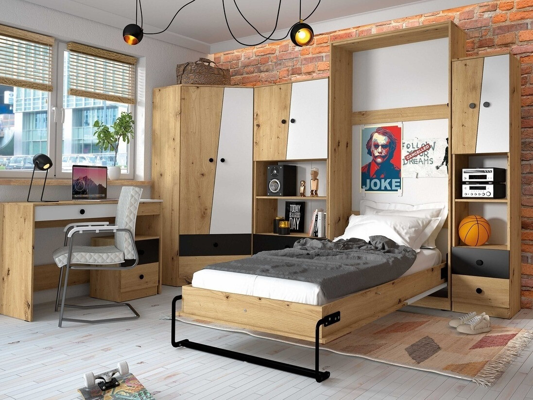 Wall bed Mirelbu 113 (Artisan oak + White + Black)