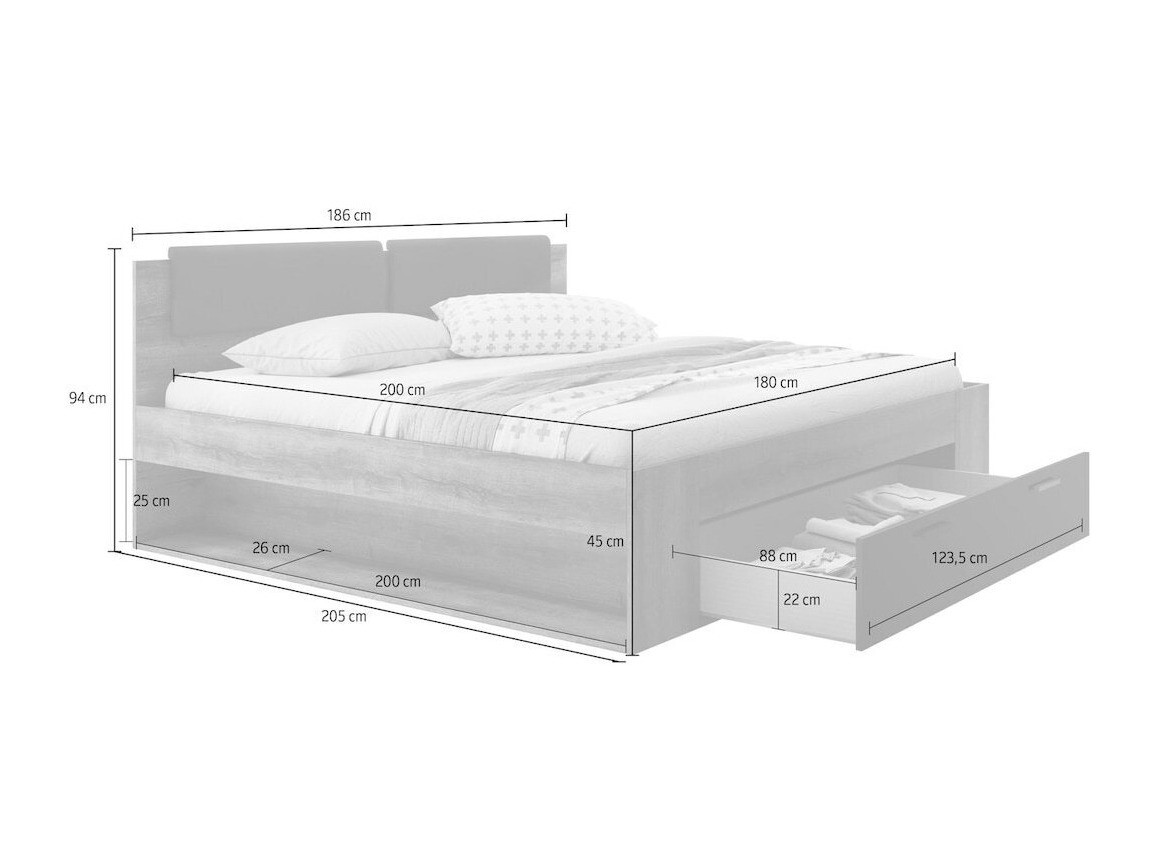 Κρεβάτι Levruvu 106 (Monastery δρυς + Γυαλιστερό μαύρο)