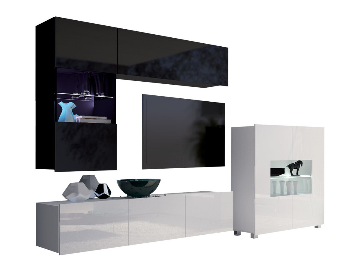 Σετ επίπλων σαλονιού Remus III (Μαύρο + Γυαλιστερό μαύρο + Άσπρο + Γυαλιστερό λευκό)