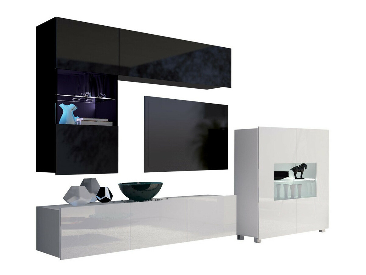 Σετ επίπλων σαλονιού Remus III (Μαύρο + Γυαλιστερό μαύρο + Άσπρο + Γυαλιστερό λευκό)