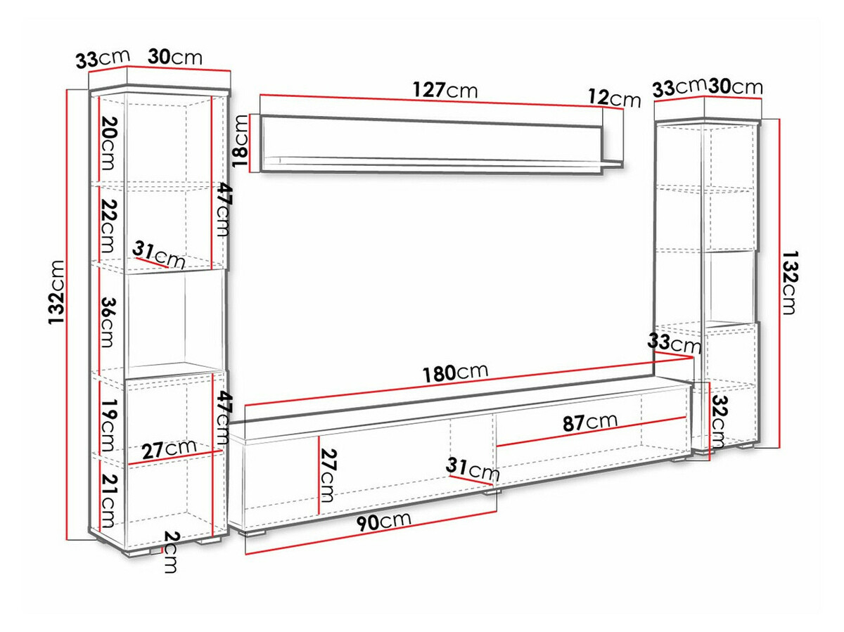Σετ επίπλων σαλονιού Sarasota 131 (Δρυς wotan + Γυαλιστερό λευκό)