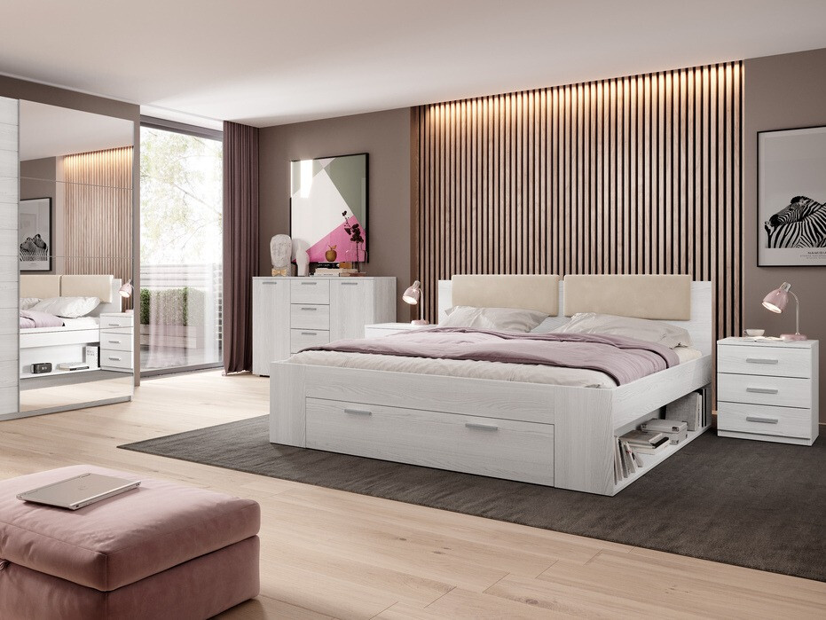 Κρεβάτι Levruvu 106 (Ξεθωριασμένo γκρι + Μπεζ)