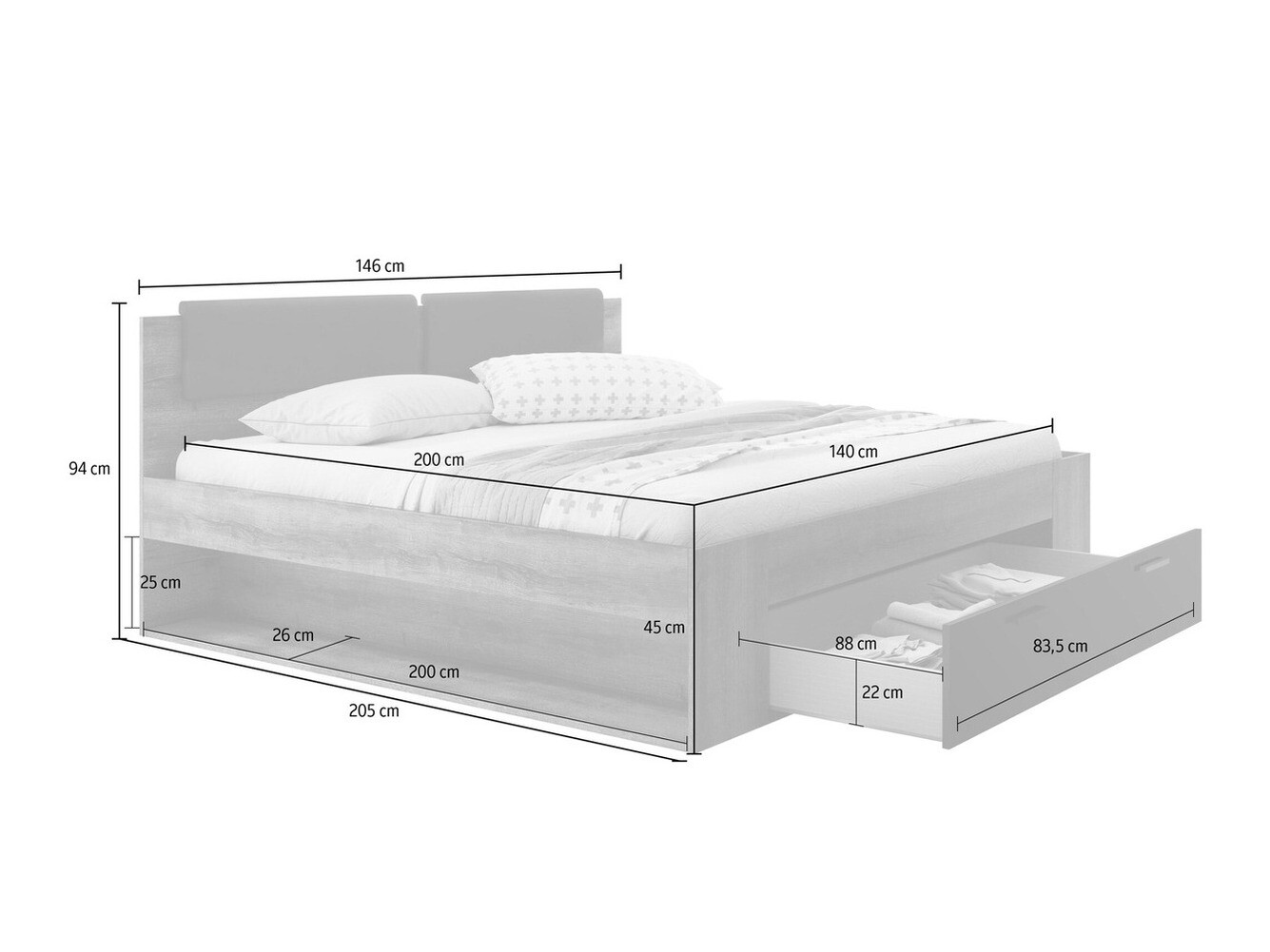 Κρεβάτι Levruvu 106 (Ξεθωριασμένo γκρι + Μπεζ)