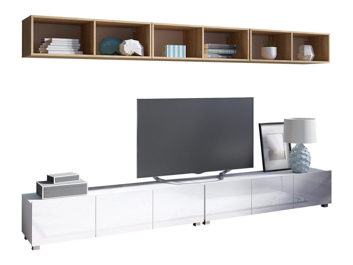 Σετ επίπλων σαλονιού Remus XXXIII (Άσπρο + Γυαλιστερό λευκό + Χρυσή βελανιδιά)