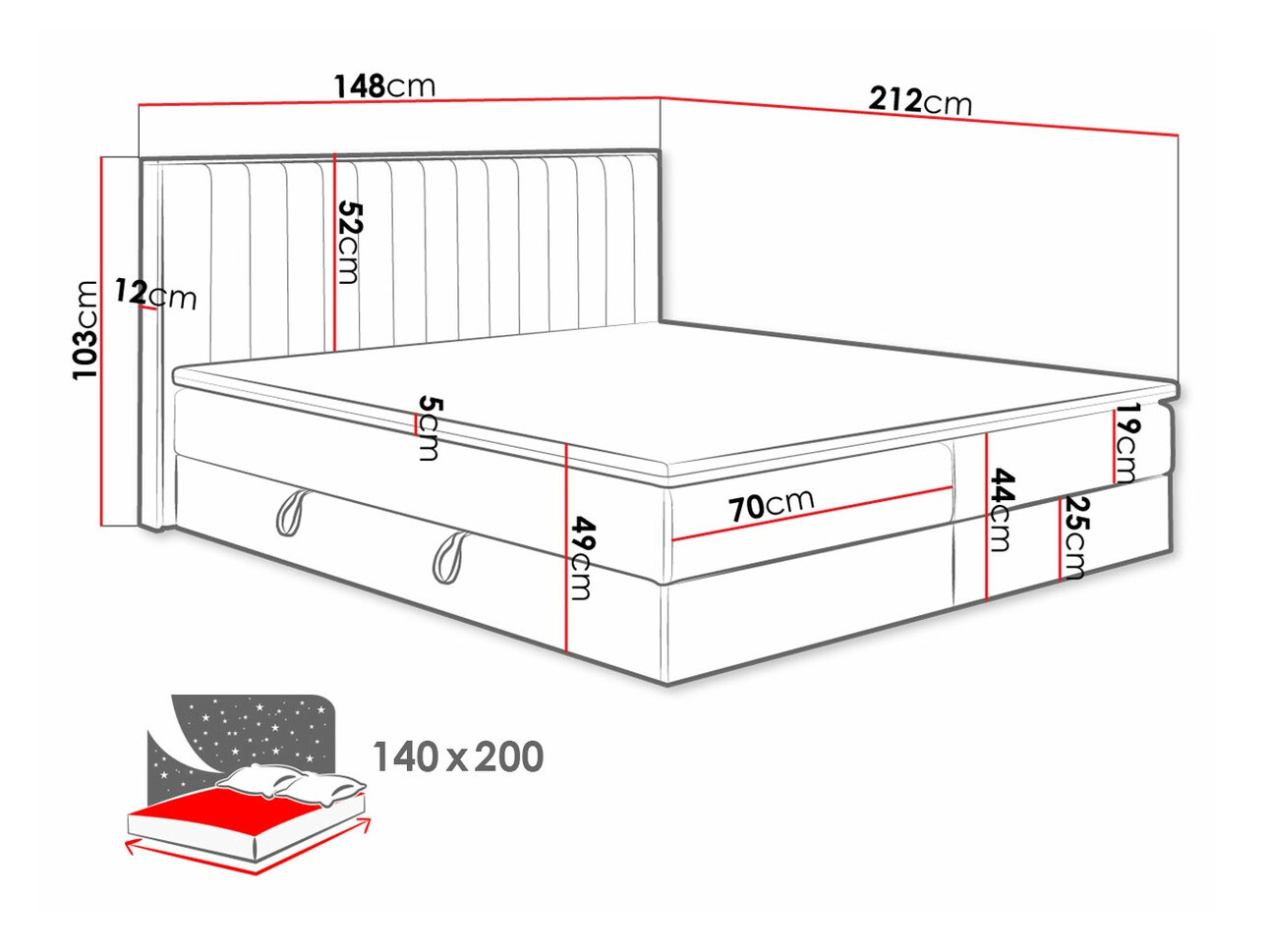 Continental bed ComfiDream Odelra (Golden oak + Soro 100)