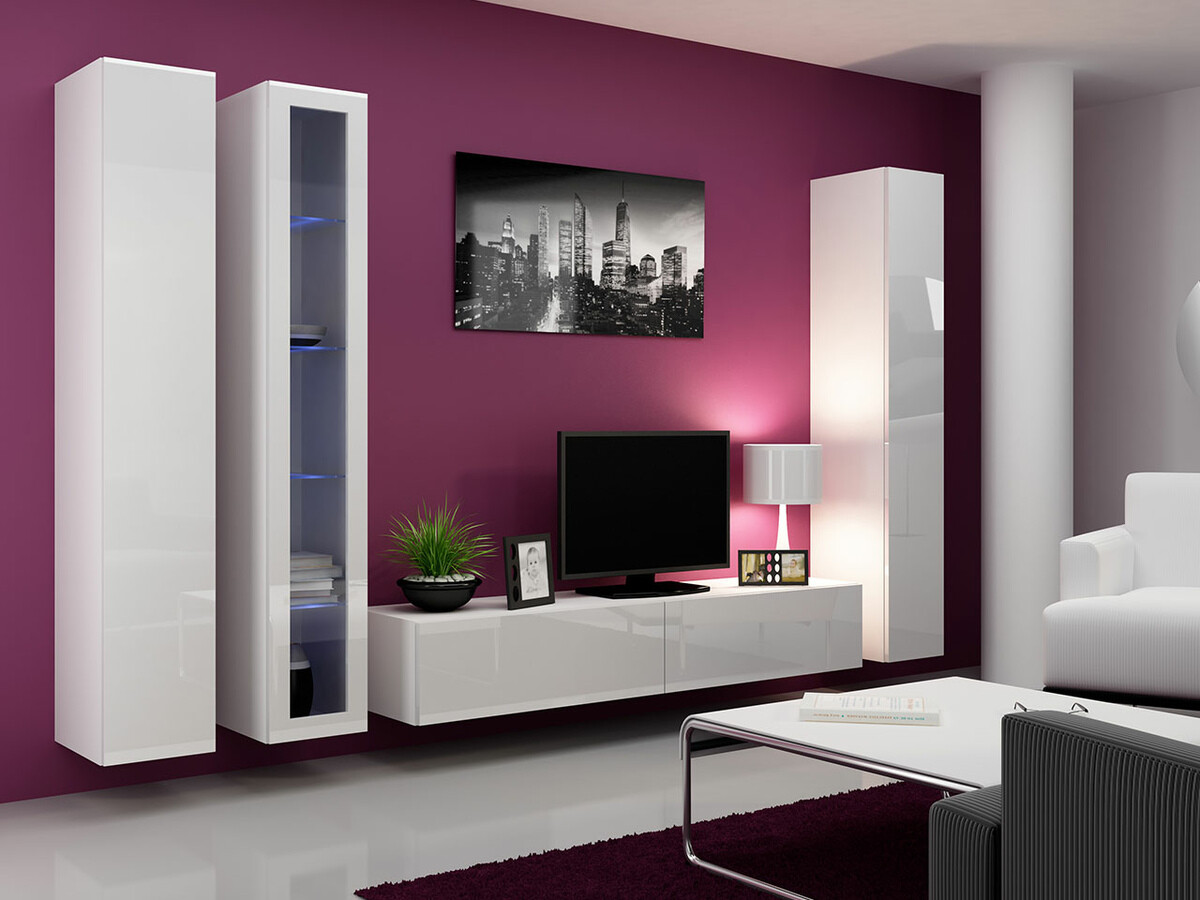 Living room set Venenou 101 (White + Glossy white)