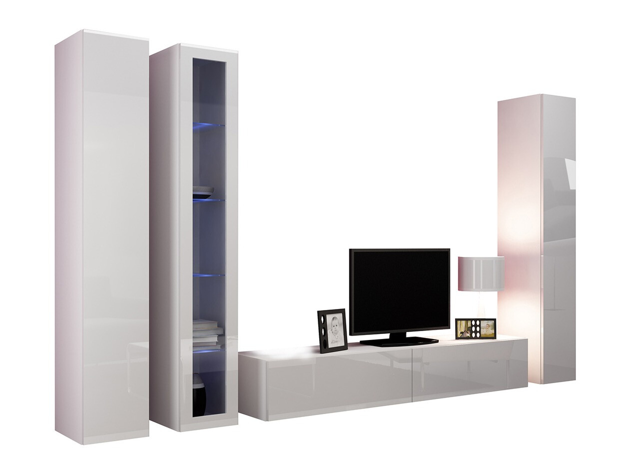 Living room set Venenou 101 (White + Glossy white)