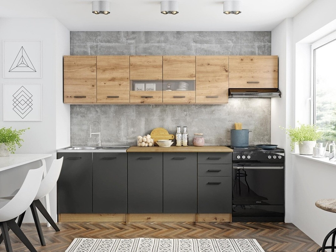 Kitchen set Houston 1182 (Artisan oak + Matte grey + Wotan Oak)